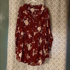 Maroon Floral Pocket Button Up Blouse